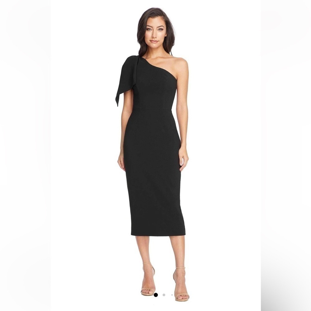Dress THE POPULATION Tiffany One-Shoulder Midi Black Dress Size Large